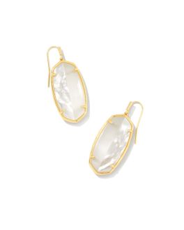 Kendra Scott Elle Gold Intarsia Drop Earrings In White Intarsia
