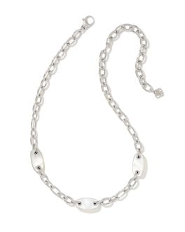 Kendra Scott Silver Ashlyn Mixed Chain Necklace In Ivory Mother Of Pearl