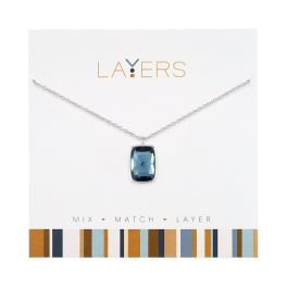 Layers Silver Tone Rectangle Blue Stone Necklace