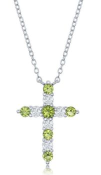Sterling Silver Cubic Zirconia Cross Birthstone Necklace - August