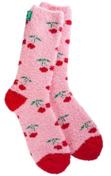 World's Softest Socks Holiday Spring Cozy Crew - Cherries