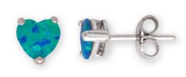 Sterling Silver Blue Opal Heart Stud Earrings