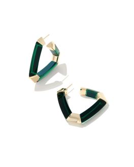 Kendra Scott Arden Gold Statement Hoop Earrings in Emerald Mix