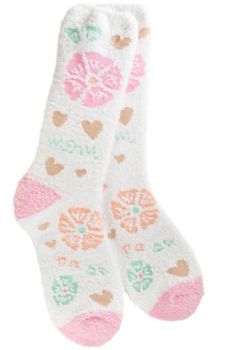 World's Softest Socks Holiday Spring Cozy Crew - Floral Heart Mom