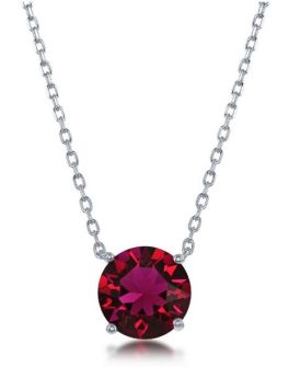 Sterling Silver Round Birthstone Necklace 16" - July