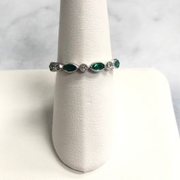 10K White Gold Emerald & Diamond Stackable Band - May
