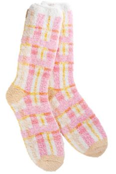 World's Softest Socks Holiday Mothers Day Cozy Crew - Pink Plaid