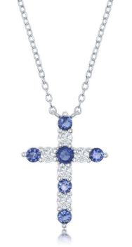 Sterling Silver Cubic Zirconia Cross Birthstone Necklace - September