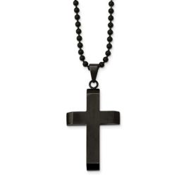 Stainless Steel Brushed & Polished Black Cross Necklace 