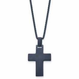 Men's Stainless Steel Brushed & Polished Dark Grey Cross Necklace - 22"