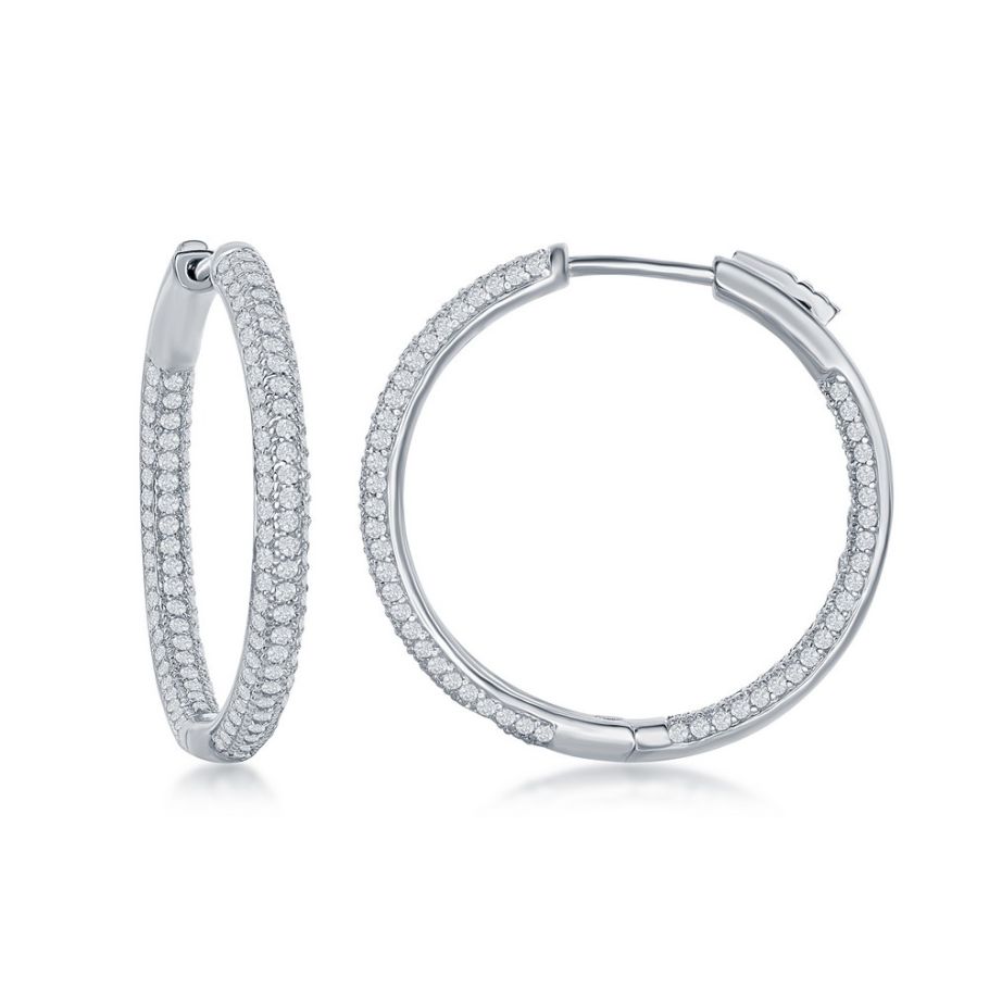 Sterling Silver Micro Pave CZ Hoop Earrings