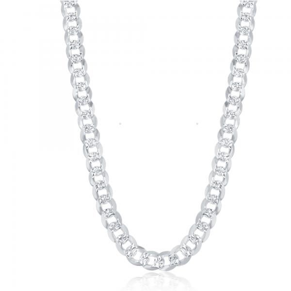 Sterling Silver Flat Pave Cuban Chain - 18